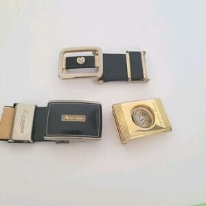 Mila Schon Aquascutum Gold Black Metal Belt Buckle Logo Slim Vintage Lot 3 Bundl